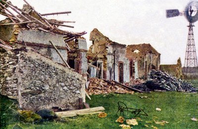 Destroyed Buildings in Villeneuve-Lez-Charleville South of Reims During the Battle of the Marne, September 1914 by Jules Gervais Courtellemont